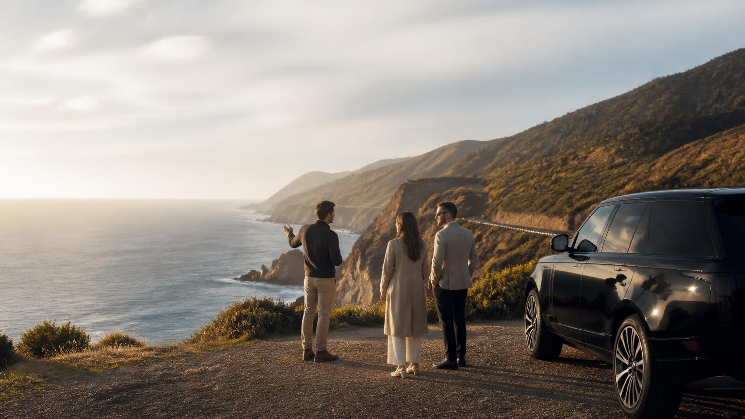 Private vehicle touring a coastal road