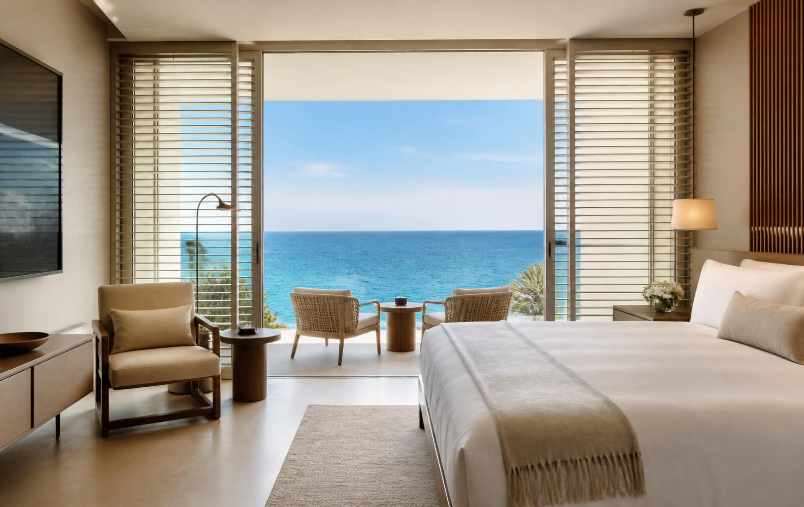 Premium oceanfront hotel suite with a contemporary interior